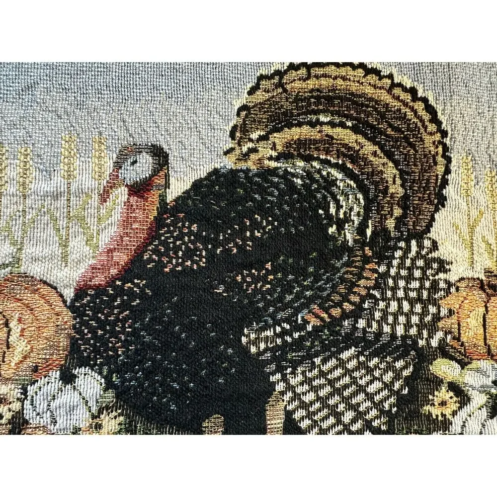 Turkey with Pumpkins Tapestry Placemat Set of 2 Thanksgiving Fall